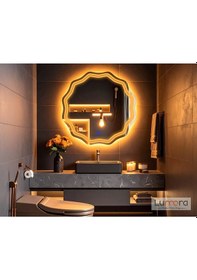 Resim Zavira Amber Led'li Lazer Kumlamalı Lavabo & Banyo Aynası Dokunmatik Sensörlü 70 X 70 Turuncu 