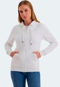 Resim Slazenger KATYA Kadın Fermuarlı Kapüşonlu Cepli Beyaz Sweatshirt 