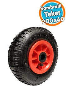 Resim NZB Yük Taşıma Arabası Tekeri El Arabası Burçlu Şişme Şambelli İç Lastikli Teker 200x40 mm Plastik Jant 