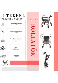 Resim Medkimsan Rolatör | 4 Tekerli Yürüteç | 130 kg Taşıma Kapasiteli | Sepetli Lüx 
