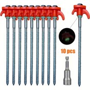 Resim 10 Adet Floresan Halkalı Ağır Hizmet Tipi Çadır Kazıkları, Luminöz Halkalı Vidalı Çadır Çivileri, Altıgen Başlı Sürücü ve Saklama Kutusu, Kamp Temelleri 