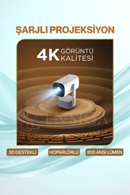 Resim EN SİGA Şarjlı 1080p Max 4k Projektör, 3d Destekli Memc Hdr10 Speaker Hoparlörlü Projektör 200 Ansi Lümen 