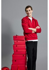 Resim Defacto Regular Fit Dik Yaka Yarım Fermuarlı Basic Düz Sweatshirt X7405az25aurd349 Kırmızı-rd349 