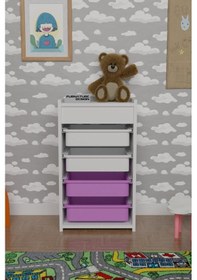 Resim 4 Sepetli Oyuncak Dolabı Çok Amaçlı Dolap Beyaz - Beyaz&Pembe Beyaz 