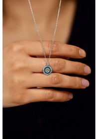 Resim Mix Taşlı Rodyum Nazar Boncuğu Minimal Gümüş Kolye Rn10124 