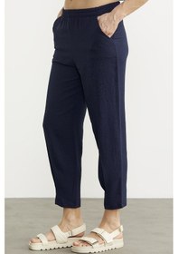 Resim Paça Büzgü Detaylı Krep Pantolon - Lacivert 001 