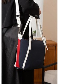 Resim Just Polo Kadın Orijinal Just Polo Büyük Boy Lakost Kumaş Lüks El Ve Omuz Çantası Shopper 27 X 32 Cm Lacivert - Kırmızı 