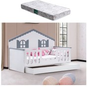 Resim Yavrulu Karyola, Poli Yavrulu Montessori Yatak - Gri + 1 Adet Comfort Yatak 