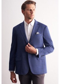 Resim İmza Koyu Lacivert Mono Yaka Kareli Desen Esnek 4 Drop Comfort Fit Classic Ceket 1002255156 Koyu Lacivert 
