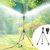 Resim Çoklu Nozullu Bahçe Sulama Sistemi ve 360 Derece Döndürme, Yürüyüş İşlemi için Tripod Metal Çim Sulama Sistemi, Geniş Kapsama Alanı, Ayarlanabilir Yükseklik, Manuel İşletim 