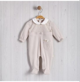 Resim Lamato Baby Cepte Çiçek Aksesuarlı Bebe Kız Tulum Bej 