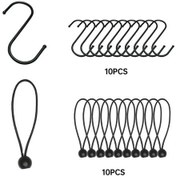Resim Elmpaly Ağır Hizmet Siyahı Bilyalı Bağlantılı 10 Kancalı 10 İpli Çadır Ve Tente Halatı 