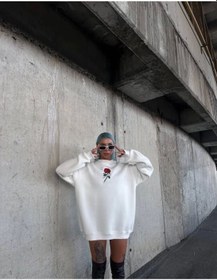 Resim Oversize Üç İplik Bisiklet Yaka Baskılı Sweatshirt - Beyaz Beyaz 