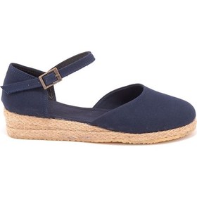 Resim Star Tombis Gerçek Elişi Hasır 3cm Topuklu Bantlı Günlük Kadın Espadril Handmade Lacivert 