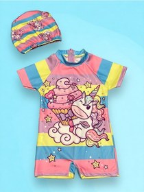 Resim Lolliboomkids Yeni Sezon Sırt Fermuarlı Yarım Vücut Çok Renkli Güneş Korumalı Boneli Mayo Takım Çok Renkli 