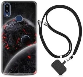 Resim kilifland Samsung Galaxy M20 ile Uyumlu Kılıf Resimli Desenli Silikon Boyun Askılı Kara Dünya 1902 