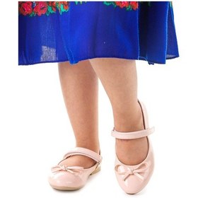 Resim Kiko Kids Fiyonklu Cırtlı Kız Çocuk Babet Ayakkabı 201 Rugan Pudra 001 