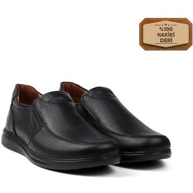 Resim Erkek Siyah Hakiki Deri Ayakkabı, Ortopedik Taban Loafer Ayakkabı Günlük Casual Ayakkabı Siyah 