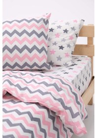 Resim Zigzag Desenli Lastikli Çarşaflı Pamuklu Tek Kişilik Nevresim Tak 