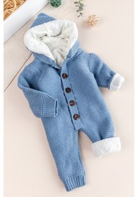 Resim Babymod Triko Örme Welsoft Astarlı Kapüşonlu Kışlık Bebek Tulum mavi 