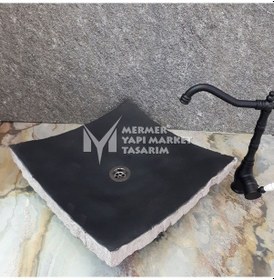 Resim Bazalt Siyah Patlatma Kenar Kare Yaprak Lavabo 