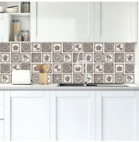 Resim Mutfak Tezgah Arası Folyo Fayans Kaplama Folyosu Vintage Kare Des (498536451) 