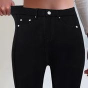 Resim 1 adet Kadın Yüksek Bel Siyah Kot Pantolon, Casual Skinny Fit Esnek Pantolon Cebi ile, Tüm Mevsimlik Düz Renkli Dokuma Pantolon 