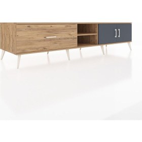 Resim Kronos Tv Ünitesi 2 Raflı Tek Çekmeceli 2 Kapaklı 220x59x51 Çam-antrasit/çam Antrasıt/atlas Çam - Atlas Çam 