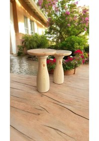 Resim Doğal Masif Ahşap Yan Sehpa 2 Li Set Naturel Renk Zigon Ve Fiskos Kahverengi 