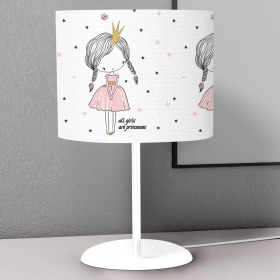 Resim instababyrooms Pembe Utangaç Kız Desenli Çocuk Odası Dijital Baskılı Çocuk Odası Masaüstü Abajur Avize 