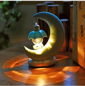 Resim hediyesahibi Dekoratif Ay Dede Ve Minik Unicorn Temalı Masa Lambası Ve Biblo 