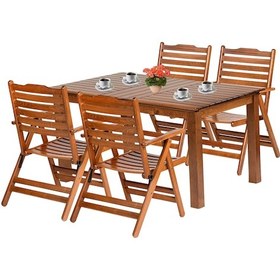 Resim Ürgüp Ahşap Bahçe Balkon Seti: 80x120 Sabit Masa + 4 Sandalye 