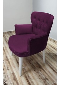 Resim Azra Mobilya Berjer - Tekli Koltuk - Ahşap Ayak - Nubuk Kumaş - Beyaz Ayak - Mor Mor 