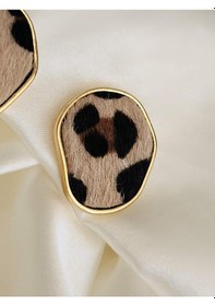 Resim Leopar Asimetrik Oval Yuvarlak Model Küpe Leopar Desenli Çok Renkli 