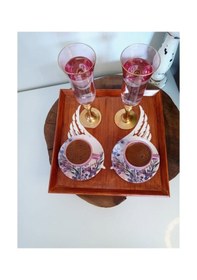 Resim El Boyaması Ahşap Eskitme Kare Servis Ve Sunum Tepsisi Eskitme Kahve 