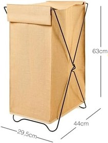 Resim Ocean Home Textile Katlanabilir Bölmeli Siyah Metal Destekli Naturel Jüt Çamaşır Sepeti 44 x 29.5 x 63 cm 