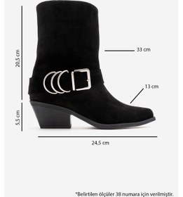 Resim Luvishoes Velmor Siyah Süet Hakiki Deri Tokalı Kadın Western Bot Siyah 