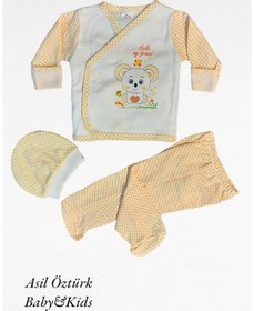 Resim Babush Bebek Unisex 3'lü Pijama Takımı Koala Hastane Çıkışı Turuncu Sarı 