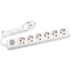Resim 6'lı Topraklı Kablolu Çocuk Korumalı 2 Metre Anahtarlı Priz Beyaz 