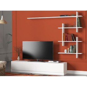 Resim Dekorister Ahenk Duvar Raflı Tv Ünitesi Beyaz 