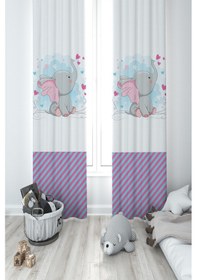 Resim Mekta Home Bebek Ve Çocuk Odası Kalpli Ve Küçük Fil Desenli 2 Kanat Fon Perde 