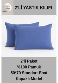 Resim Oznhome %100 Pamuklu 2'li Yastık Kılıfı 50 70 Yastık Kılıfı Lacivert 