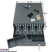 Resim Saypos PS45 Orta Boy Para Çekmecesi Kolay Açma Buton ve Adaptörlü 4 Banknot Gözlü 33,5x38x9cm 