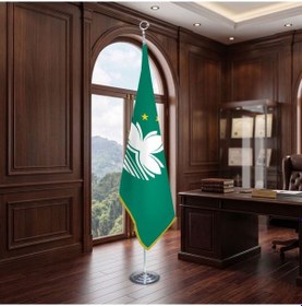 Resim Macau Devleti Direkli - Altın Saçaklı Saten Makam Bayrağı Seti Krom Direk Diğer 
