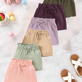 Resim 1 Adet Kızlar İçin Esnek Olmayan Günlük Şort - Pastel ve Canlı Renkler (Zeytin Yeşili, Mor, Bej, Nane Yeşili, Pembe), Makinede Yıkanabilir Yazlık Plaj, Okul ve Dış Mekan Kıyafeti, Kolay Bakım Kumaşı, Tek Renk Tasarım, Mükemmel Hediye 
