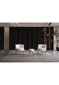 Resim Panda Çay Seti Berjer Ve Puf Takımı Salon, Balkon, Ofis 3 Lü Takım Beyaz 