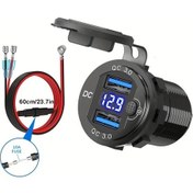 Resim Challenger Mavi Çizgili Qc3.0 Alüminyum Araç Şarj Cihazı 18w Hızlı Şarj Led Ekran Açma Kapama Düğmesi 