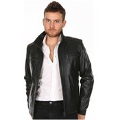 Resim Hakikikuzu Derisi Siyah Erkek Deri Mont Yandan Cepli Deri Ceket Siyah 