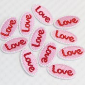 Resim 10 Adet Oval Nakışlı LOVE Ütüleme Yama - Pembe Üzerine Kırmızı El Yazısı, Kıyafetler, Çantalar, Şapkalar ve DIY Projeler için Isı Aktif Kumaş Aplike 