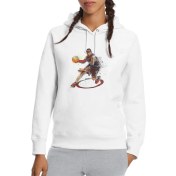 Resim Qivi Basketci Basketbol Spor Baskılı Beyaz Kadın Örme Kapşonlu Sweatshirt Uzun Kol 